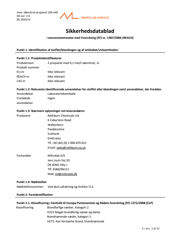 

SÃ¸lvnitrat Propanol 100 mM


